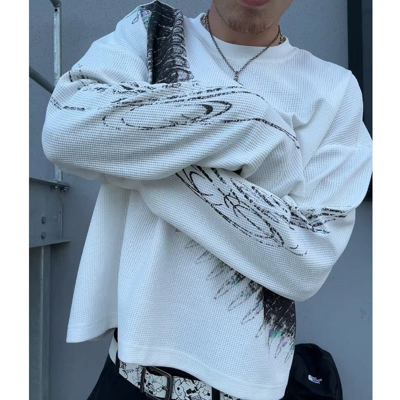 2025 New Y2K Bullet Letter Printed American Retro Long Sleeve T-Shirt Street Style Casual Loose Men'S and Women'S Top