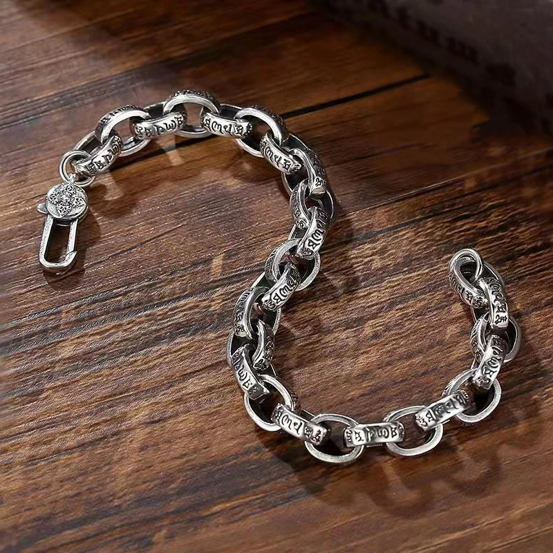 2023 Factory Price High Quality S925 Sterling Silver New Six-Character Mantra Bracelet Men Women Retro Trend Jewelry Gift