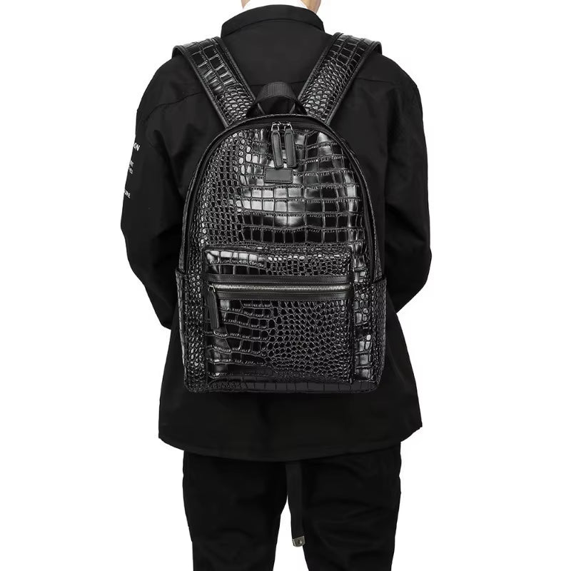 Fashion Backpack Men Luxury Alligator PU Leather Backpacks for Men Laptop Bags Large Capacity Travel Backpacks Student Schoolbag